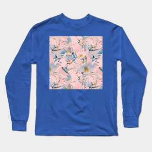 Pinky, Sunny Boho Birds / Pink, Blue, Yellow Long Sleeve T-Shirt